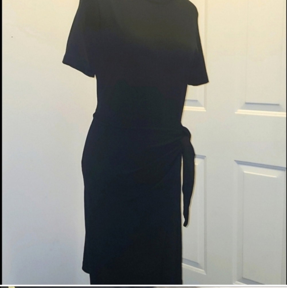 VINCE Front Wrap Side Tie Short Sleeve Cotton Knit T-Shirt Dress Black XS